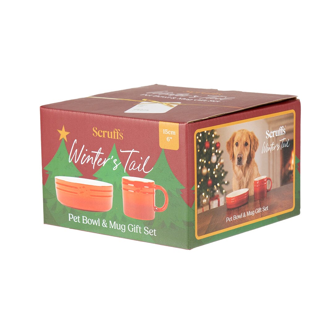 Winters Tail Food Bowl 15cm & Mug Gift Set - Red Pet Bowls, Feeders & Waterers Scruffs®