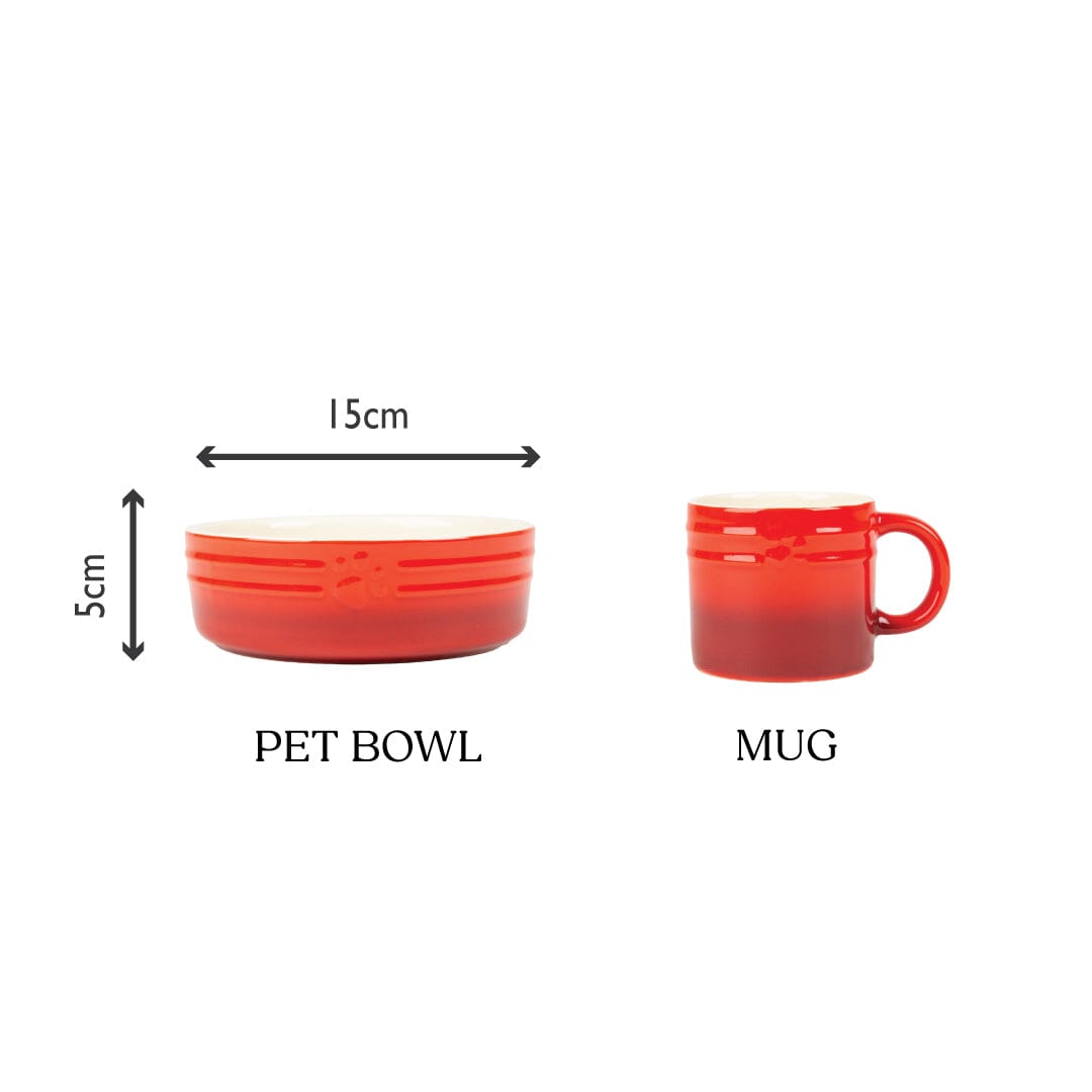 Winters Tail Food Bowl 15cm & Mug Gift Set - Red Pet Bowls, Feeders & Waterers Scruffs®