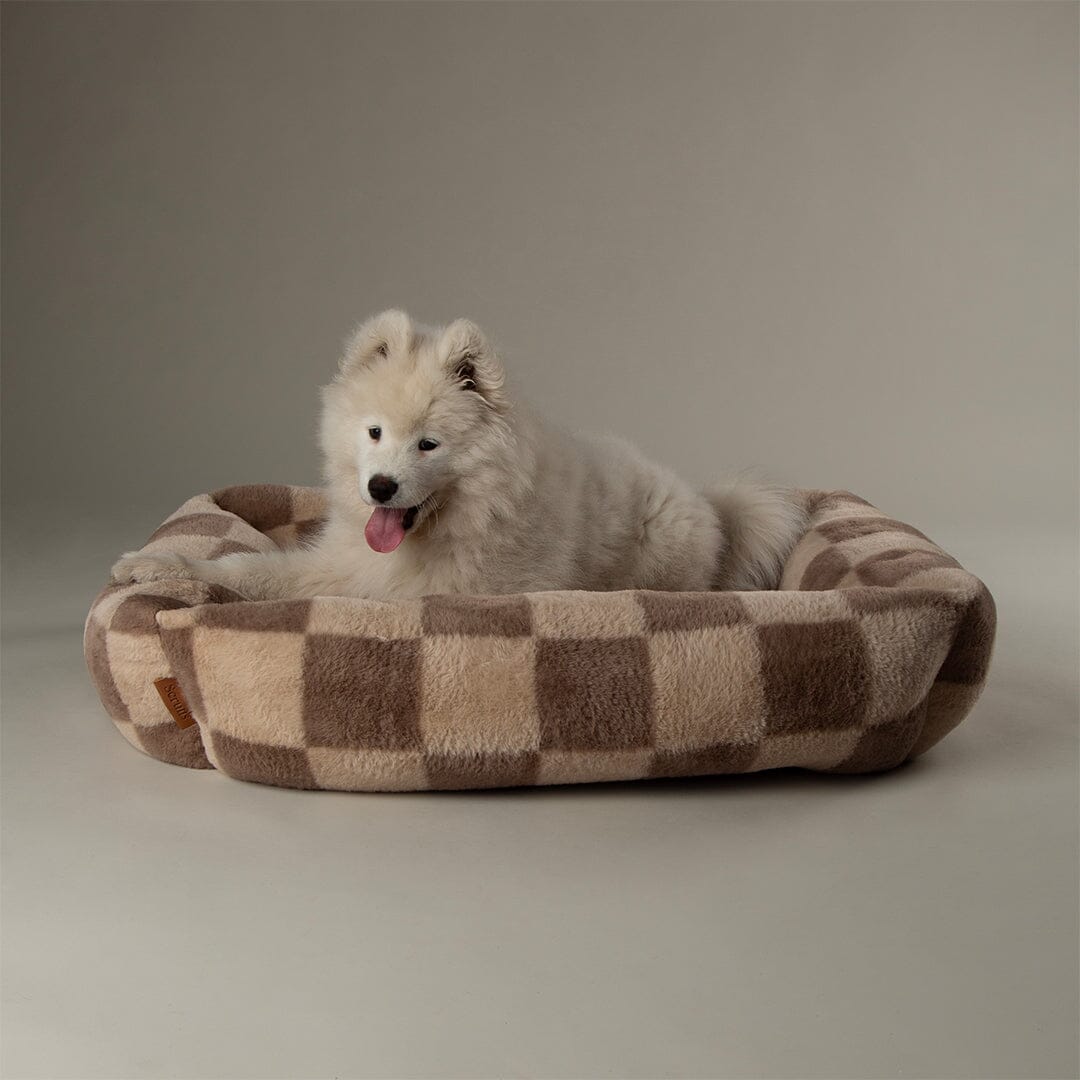 Checkerboard Box Bed - Taupe/Cream Dog Beds Scruffs®