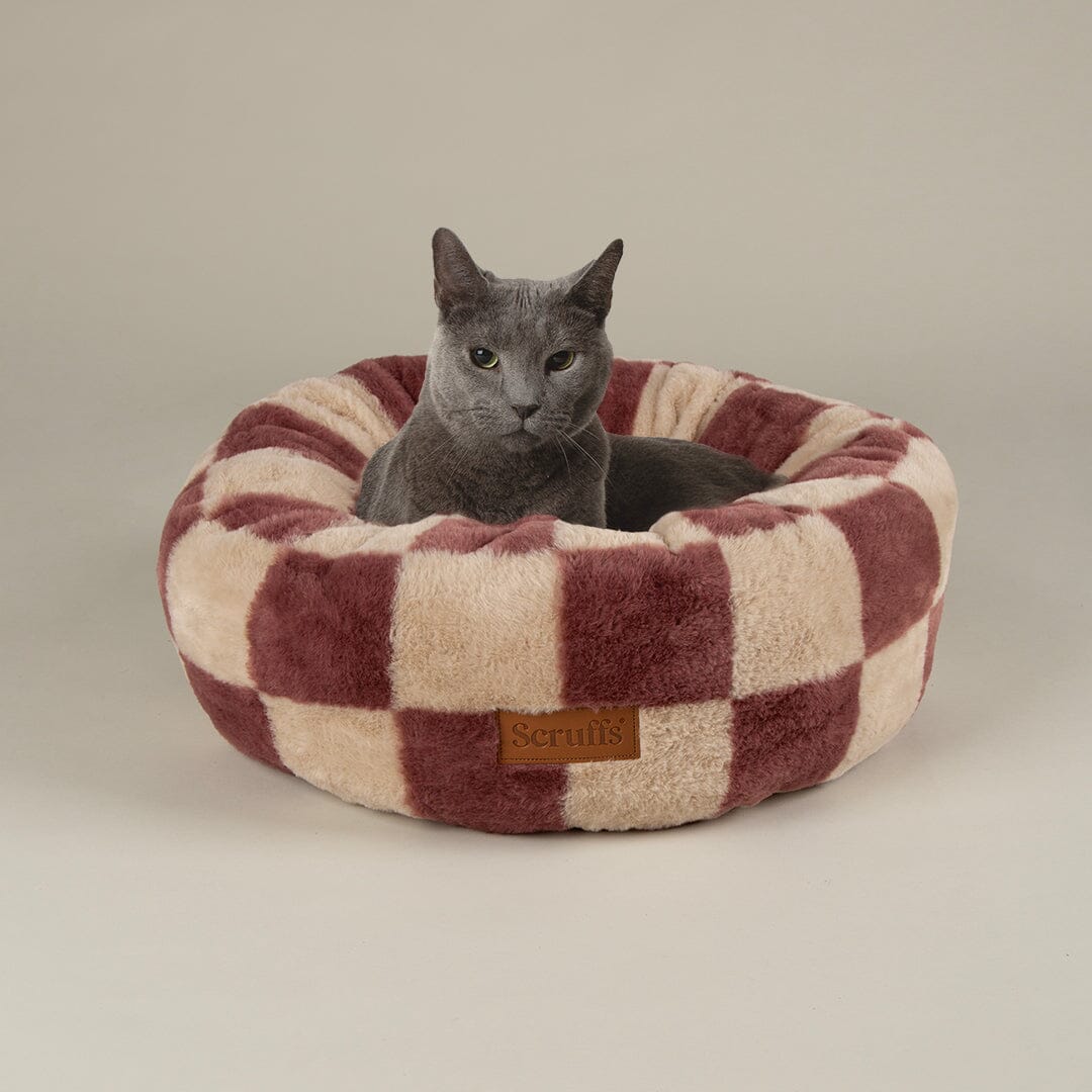 Checkerboard Round Cat Bed - Berry/Cream Cat Bed Scruffs®