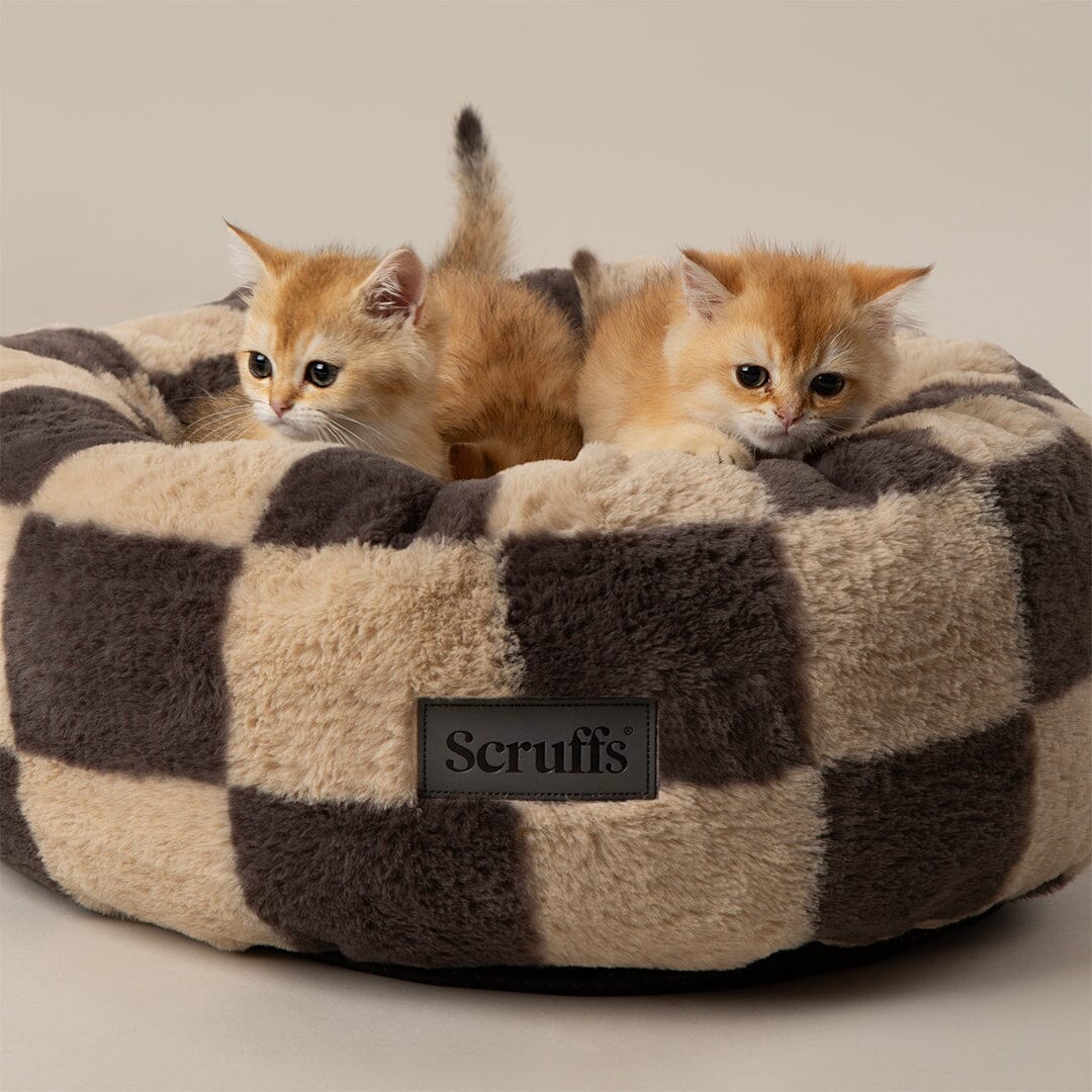 Checkerboard Round Cat Bed - Grey/Cream Cat Bed Scruffs®