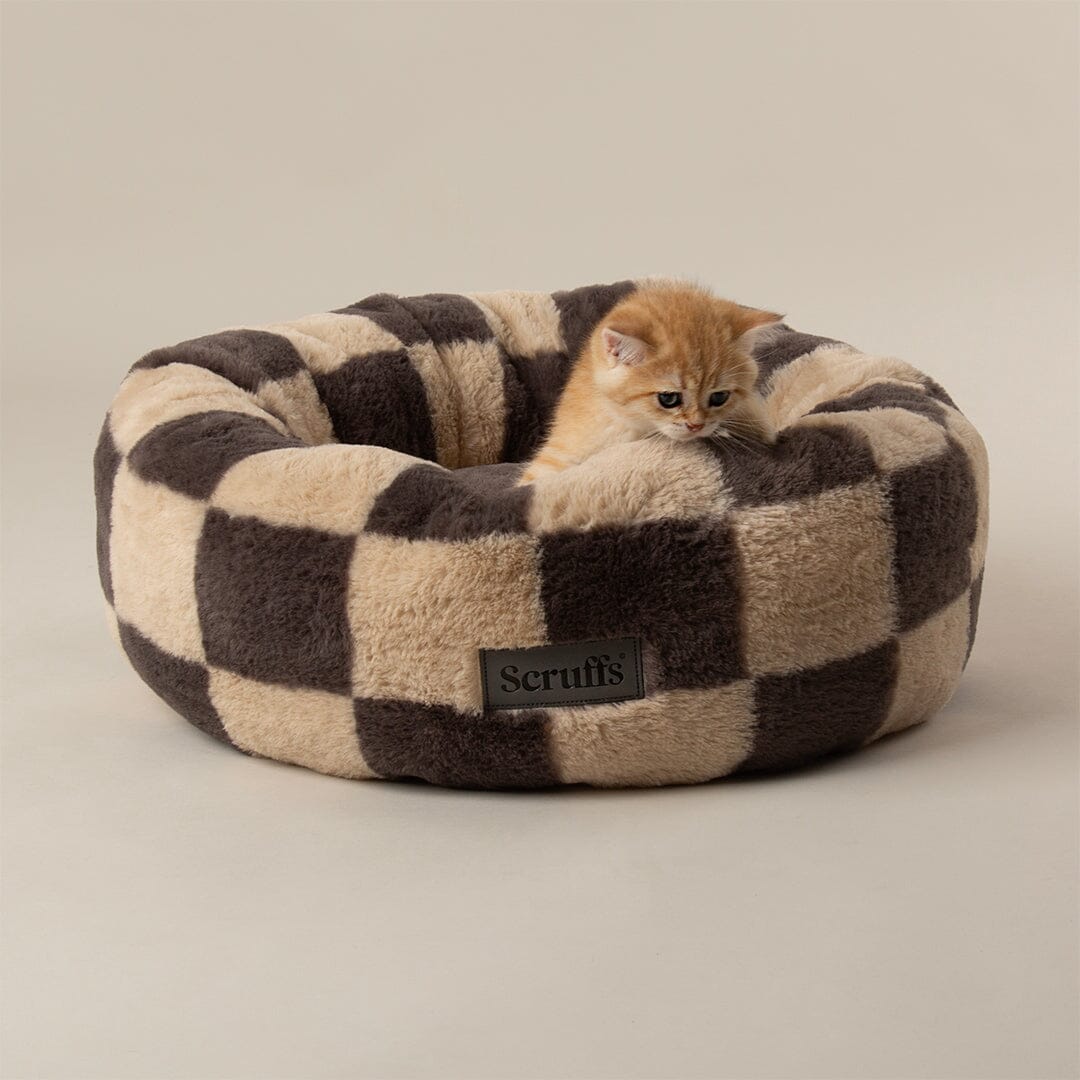 Checkerboard Round Cat Bed - Grey/Cream Cat Bed Scruffs®