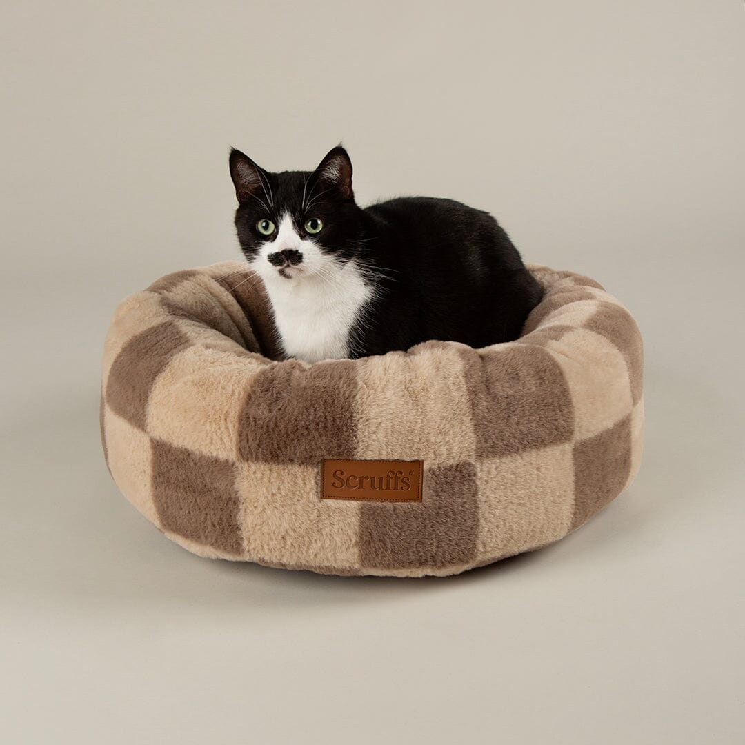 Checkerboard Round Cat Bed - Taupe/Cream Cat Bed Scruffs®