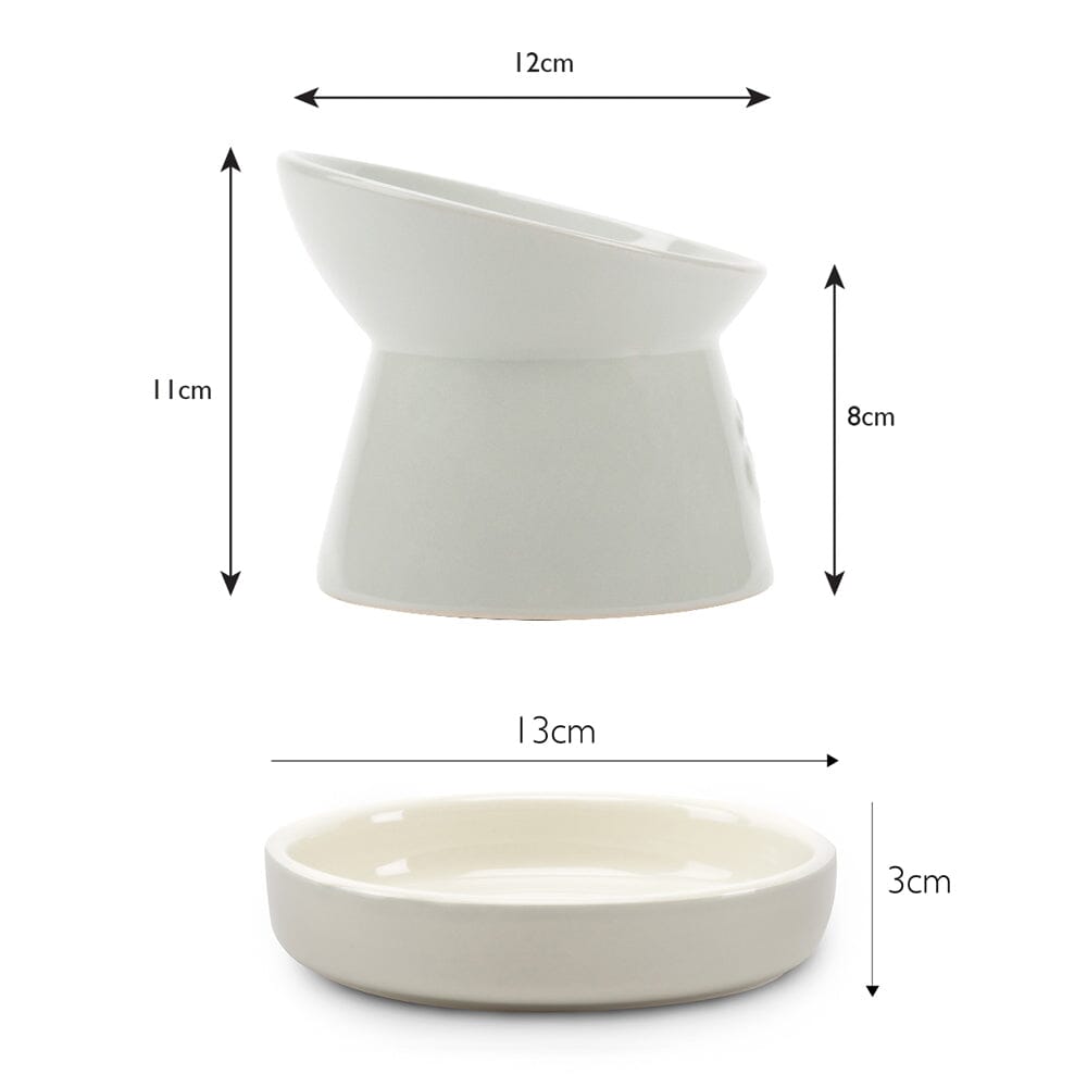 Icon Raised Cat Feeder Bowl & Saucer Set - Light Grey Pet Bowls, Feeders & Waterers Scruffs®