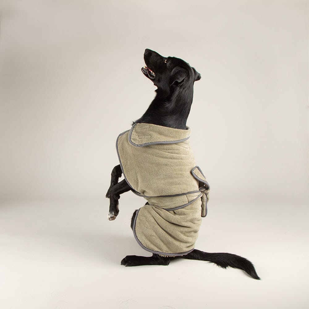 Expedition Deluxe Noodle & Microfibre Dog Drying Robe in Khaki Green  worn by Labrador