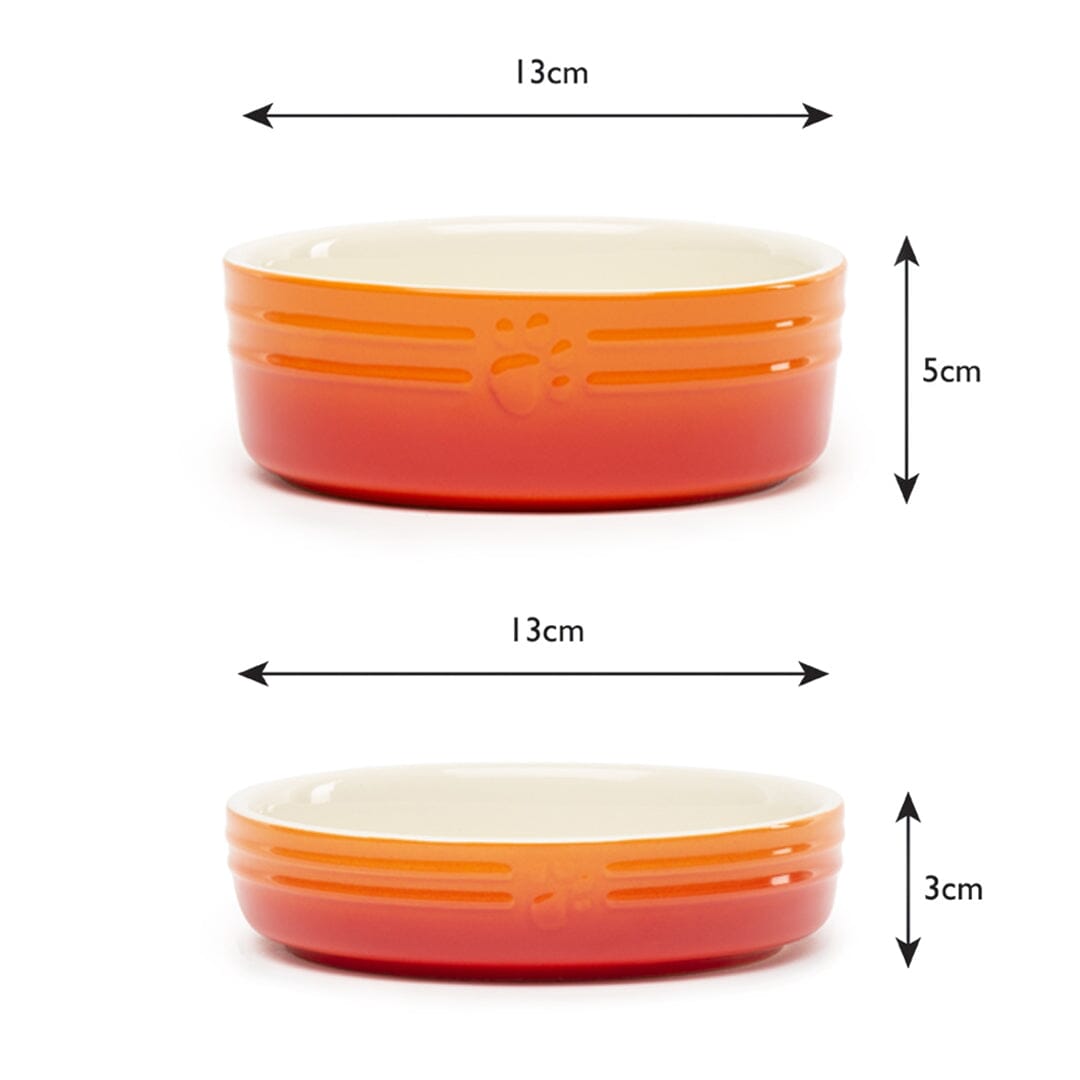 Ombre 2 Piece Cat Food Bowl & Saucer Set - Orange Dimensions