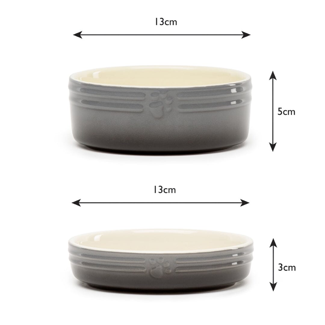 Ombre 2 Piece Cat Food Bowl & Saucer Set - Grey dimensions