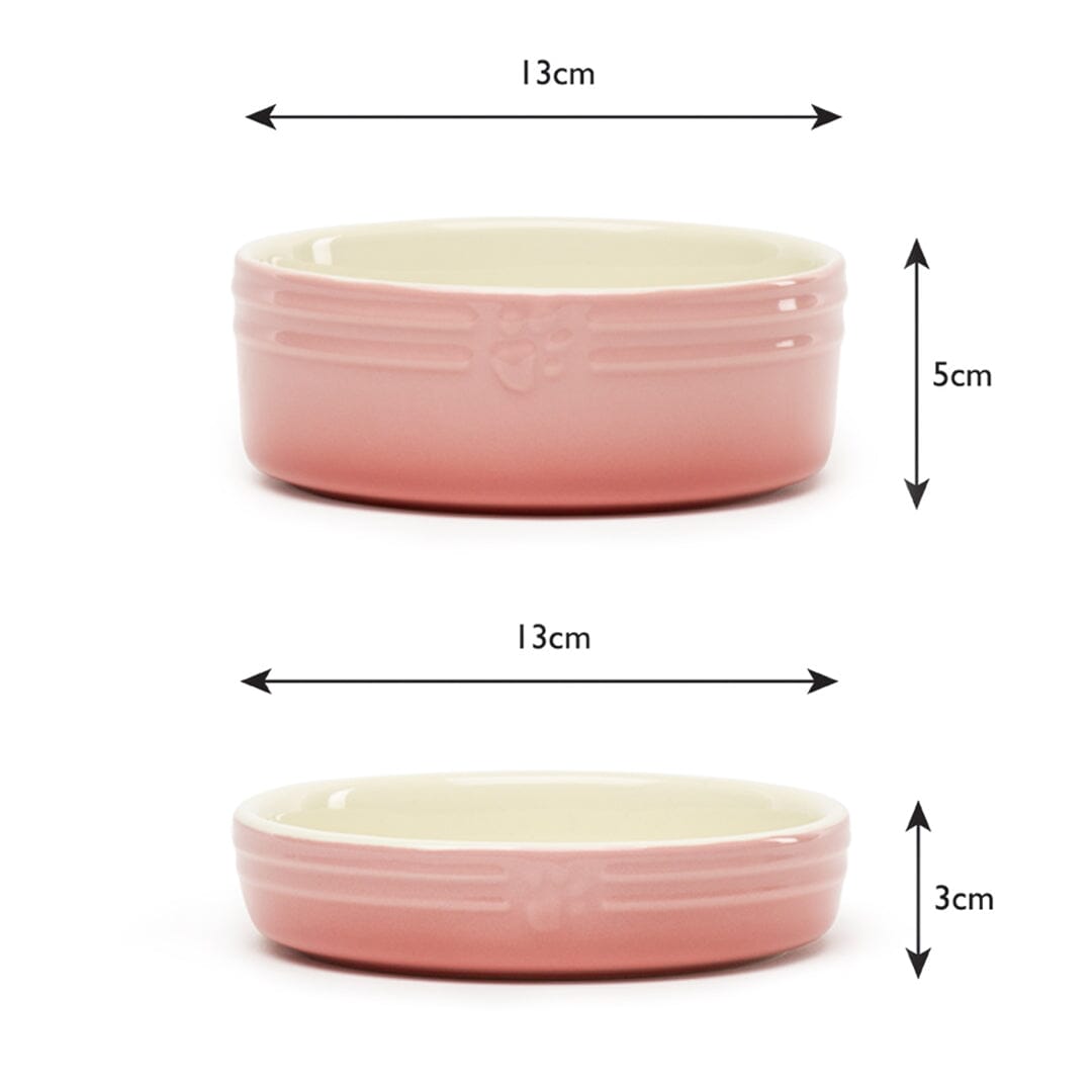 Ombre 2 Piece Cat Food Bowl & Saucer Set  Pink Dimensions