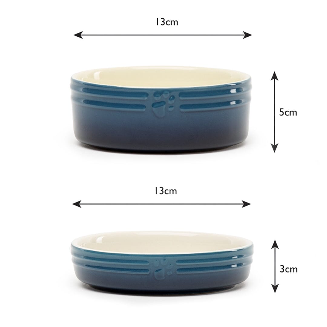 Ombre 2 Piece Cat Food Bowl & Saucer Set in Blue cat bowl dimensions