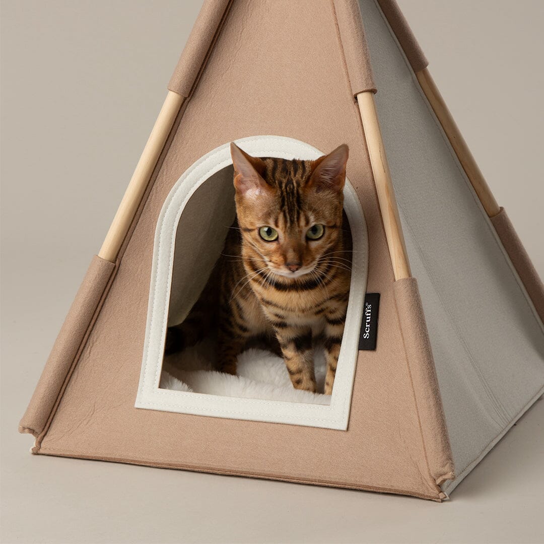 Stockholm Felt TeePee Cat Bed - Tan Cat Bed Scruffs®