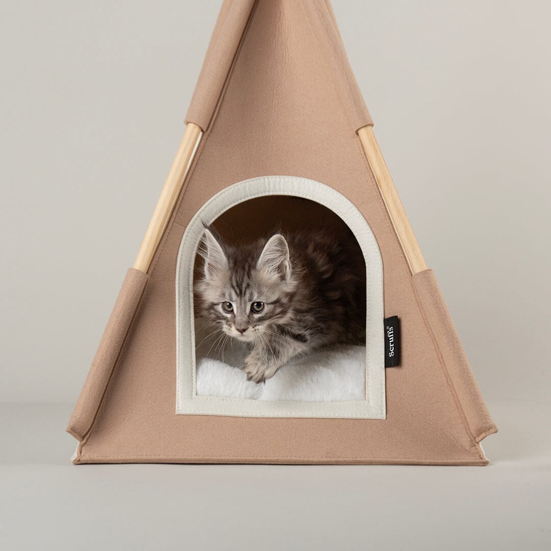 Stockholm Felt TeePee Cat Bed - Tan Cat Bed Scruffs®