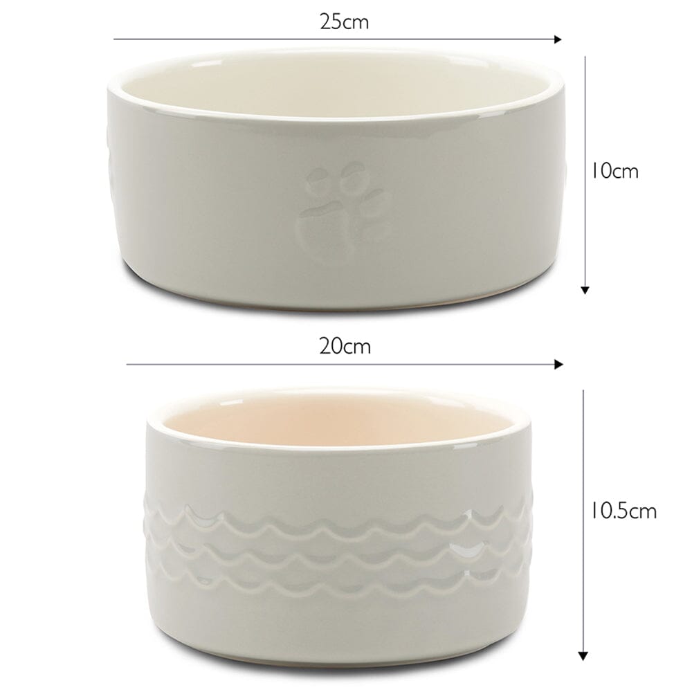 Icon 2 Piece Pet Food & Water Bowl Set - 25cm | 20cm - Light Grey Pet Bowls, Feeders & Waterers Scruffs®