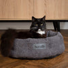 Boucle Cat Bed - Slate Grey 100% polyester Cat Bed  Scruffs - Black Cat on Bed