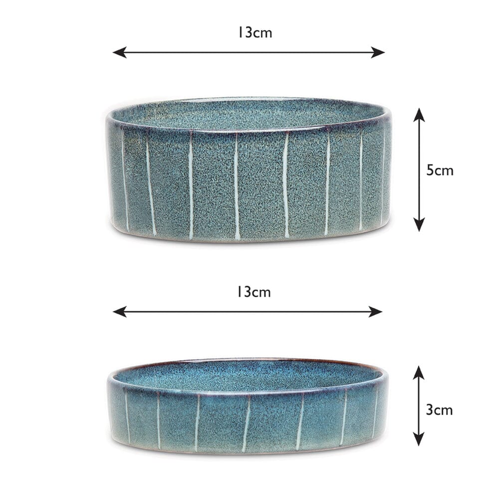Reactive Glaze 2 Piece Cat Food Saucer & Drink Bowl Set - Pinstripe Grey Pet Bowls, Feeders & Waterers Scruffs®