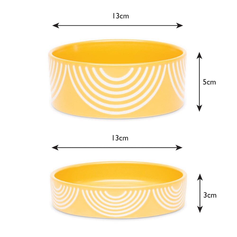 Aztec 2 Piece Cat Food Bowl & Saucer Set - Sunflower Yellow Pet Bowls, Feeders & Waterers Scruffs®