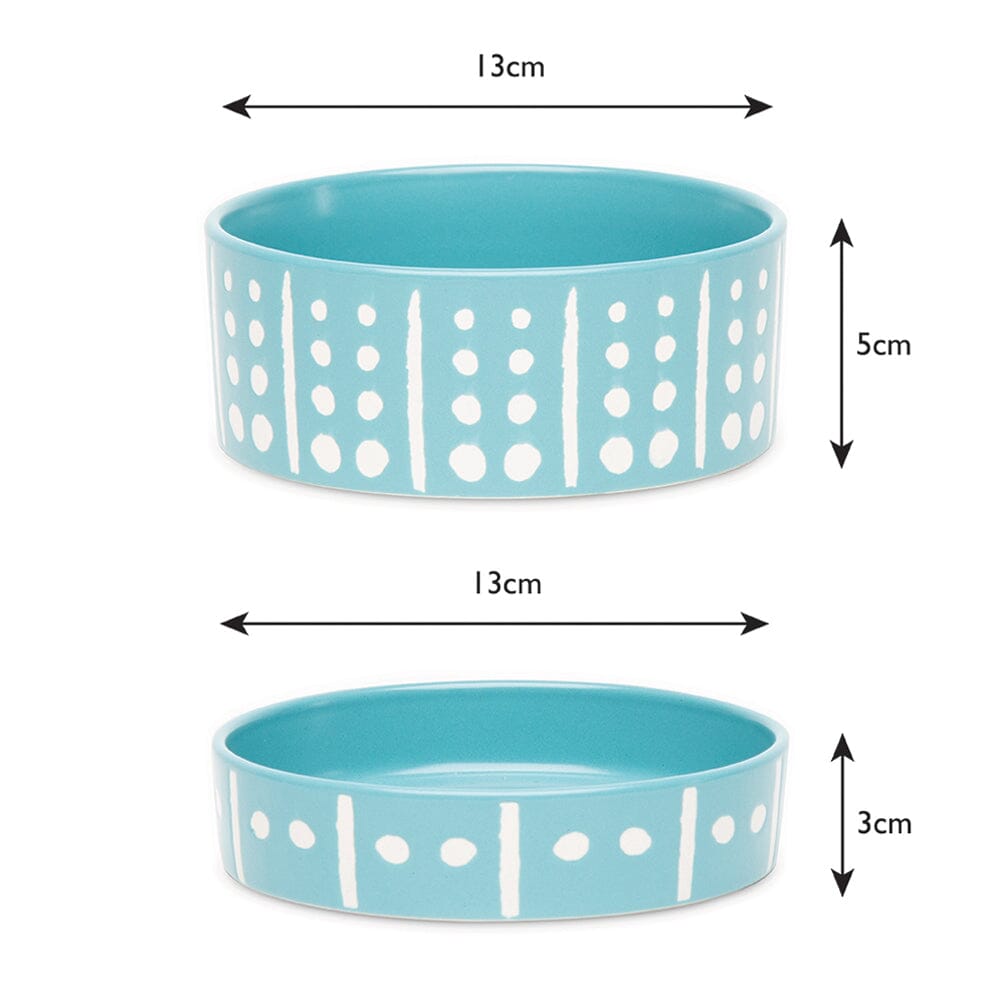 Aztec 2 Piece Cat Food Bowl & Saucer Set - Turquoise Blue Pet Bowls, Feeders & Waterers Scruffs®