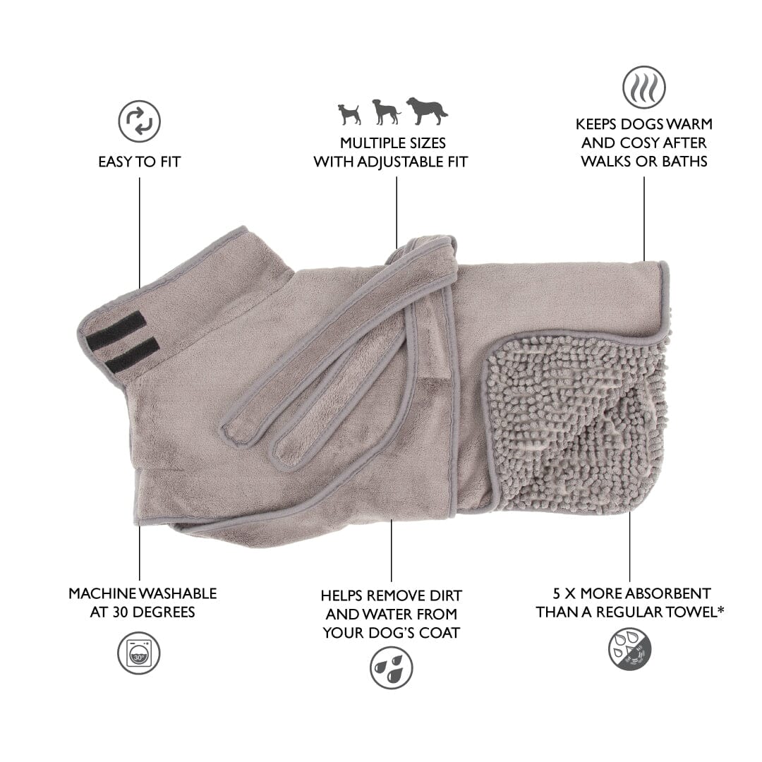 Expedition Deluxe Noodle & Microfibre Dog Dry robe in Graphite Grey features and benefits