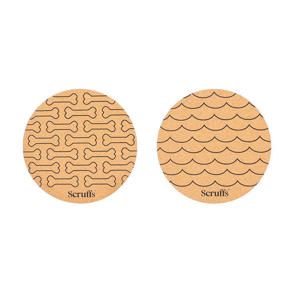 Scruffs 25cm Set of 2 Cork Pet Placemats - Wave & Bone Pet Bowl Mats Scruffs®
