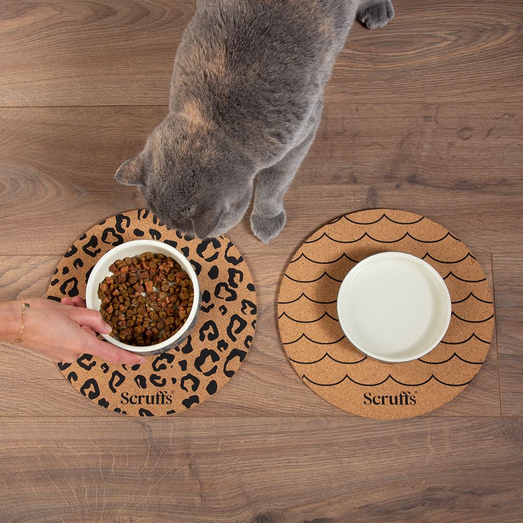 Scruffs 25cm Set of 2 Cork Pet Placemats - Wave & Leopard Pet Bowl Mats Scruffs®