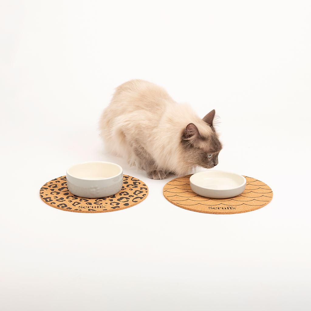 Scruffs 25cm Set of 2 Cork Pet Placemats - Wave & Leopard Pet Bowl Mats Scruffs®
