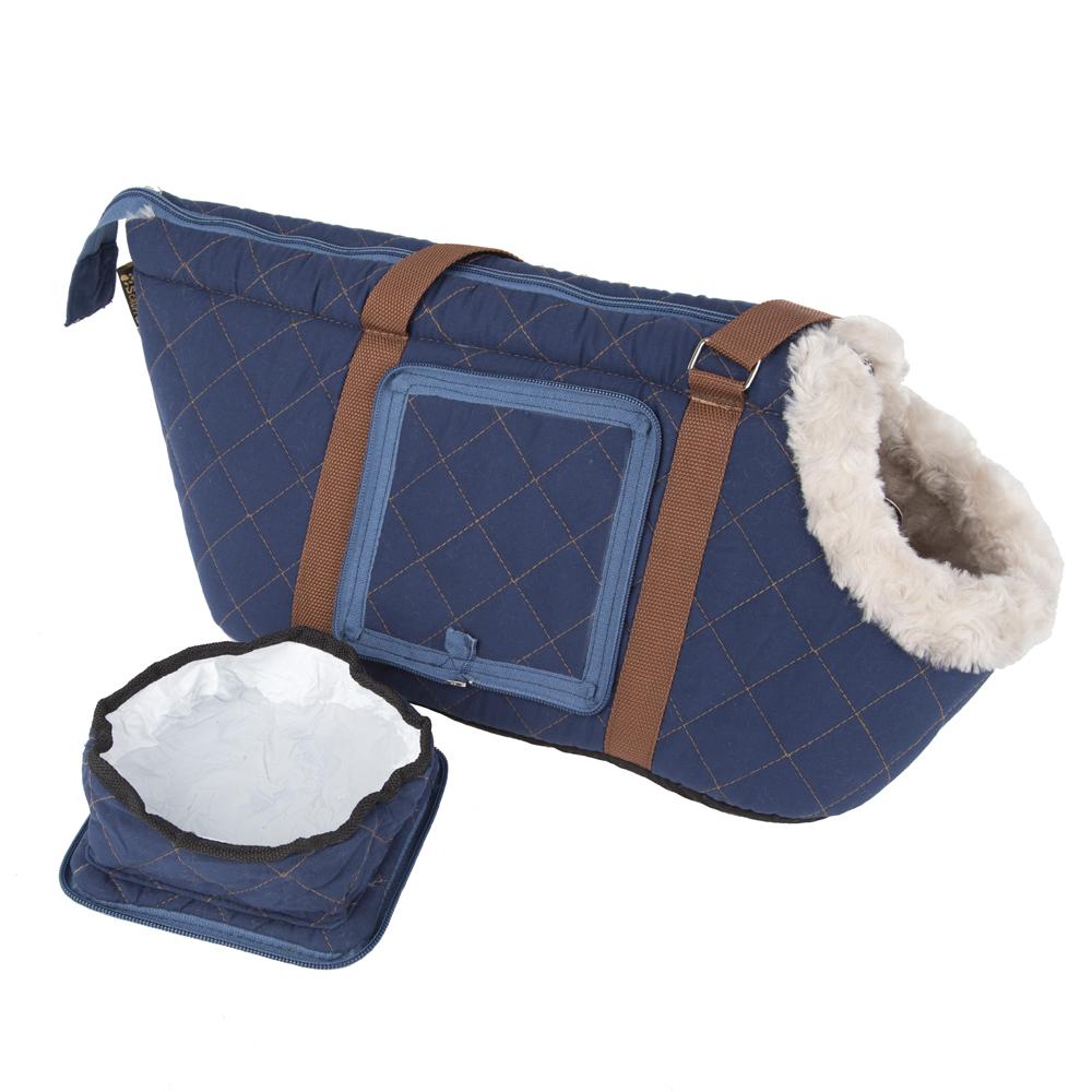 Wilton Pet/Dog Carrier - Blue Dog Carrier with fold out water bowl by Scruffs®