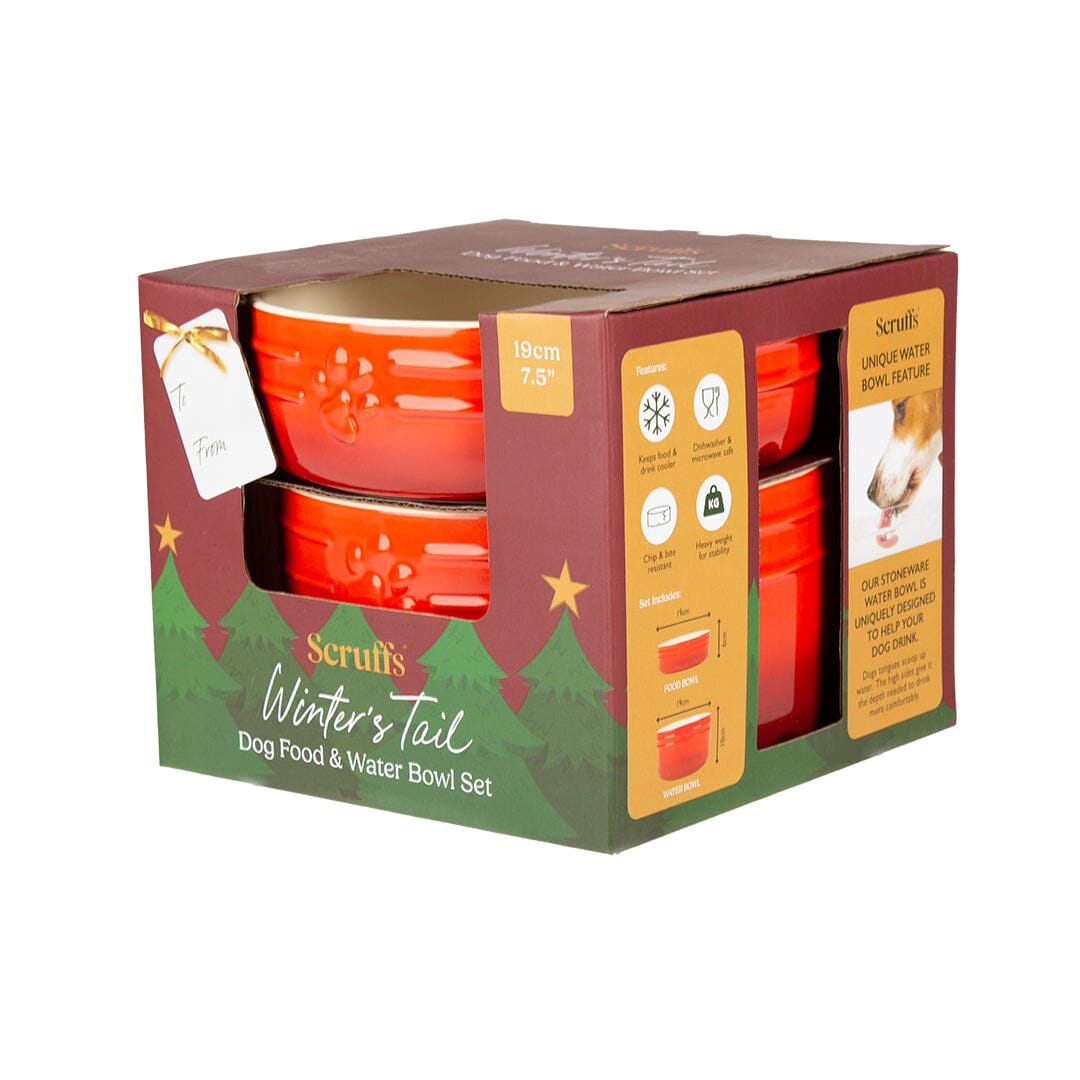 Winters Tail Food & Drink Bowl Gift Set - Red Pet Bowls, Feeders & Waterers Scruffs® 