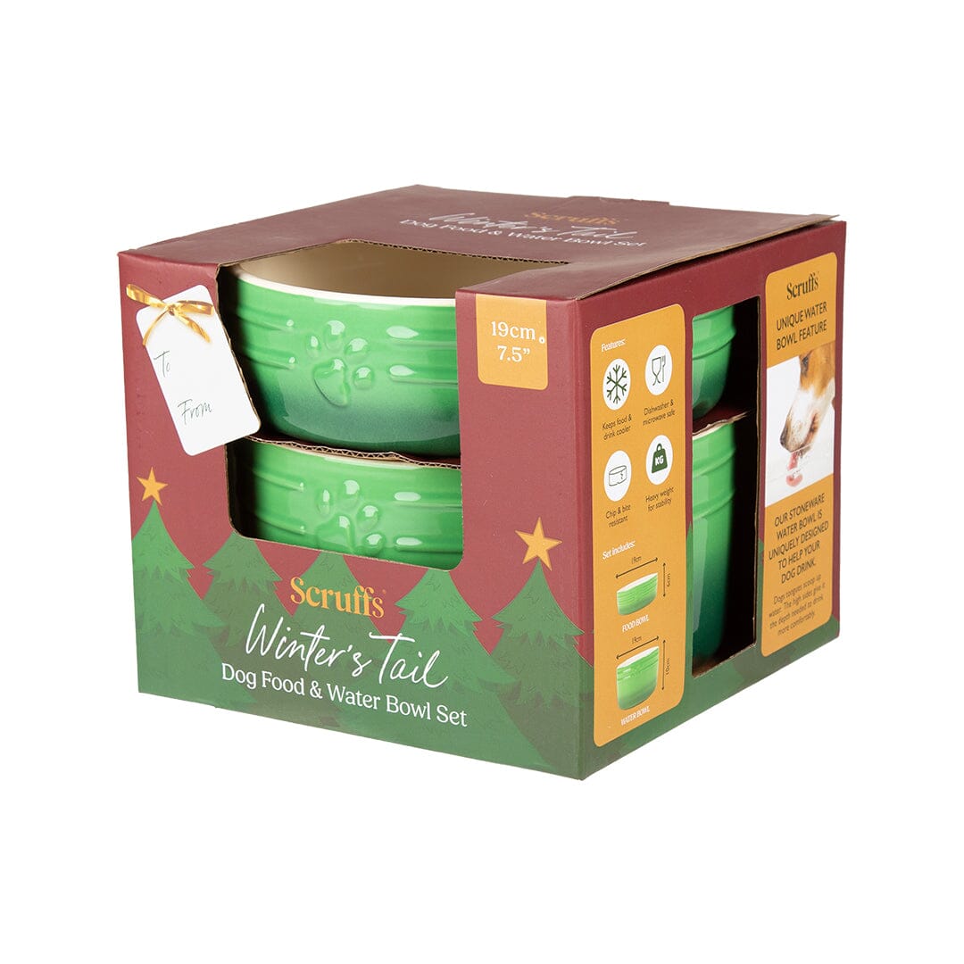 Winters Tail Food & Drink Bowl Gift Set - Green Pet Bowls, Feeders & Waterers Scruffs® 