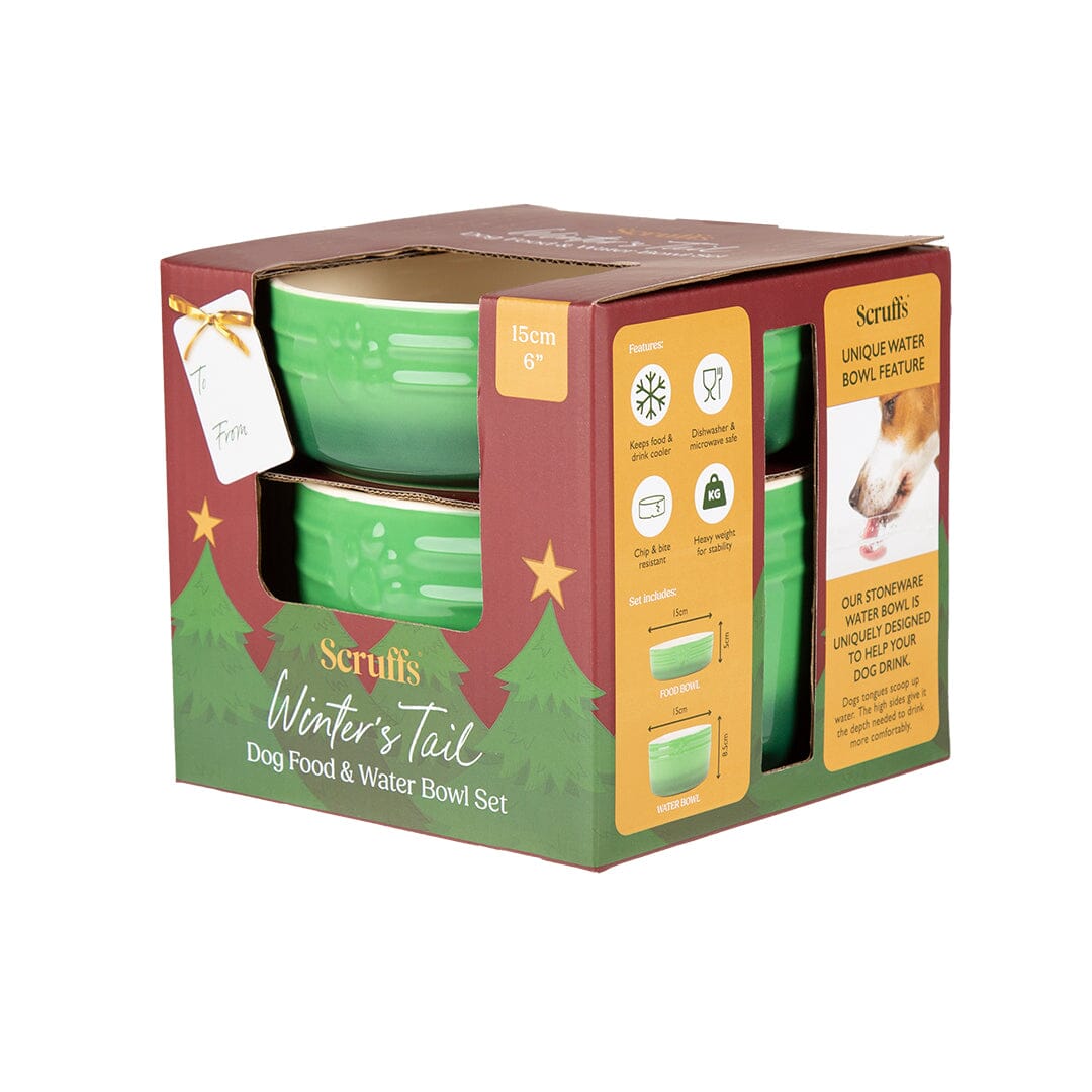 Winters Tail Food & Drink Bowl Gift Set - Green Pet Bowls, Feeders & Waterers Scruffs® 