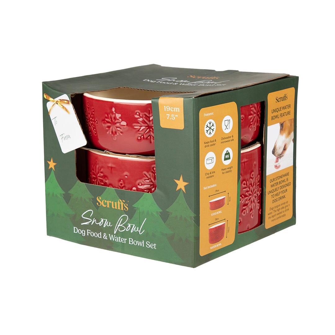 Snow Bowl Food & Drink Bowl Gift Set - Burgundy Pet Bowls, Feeders & Waterers Scruffs® 