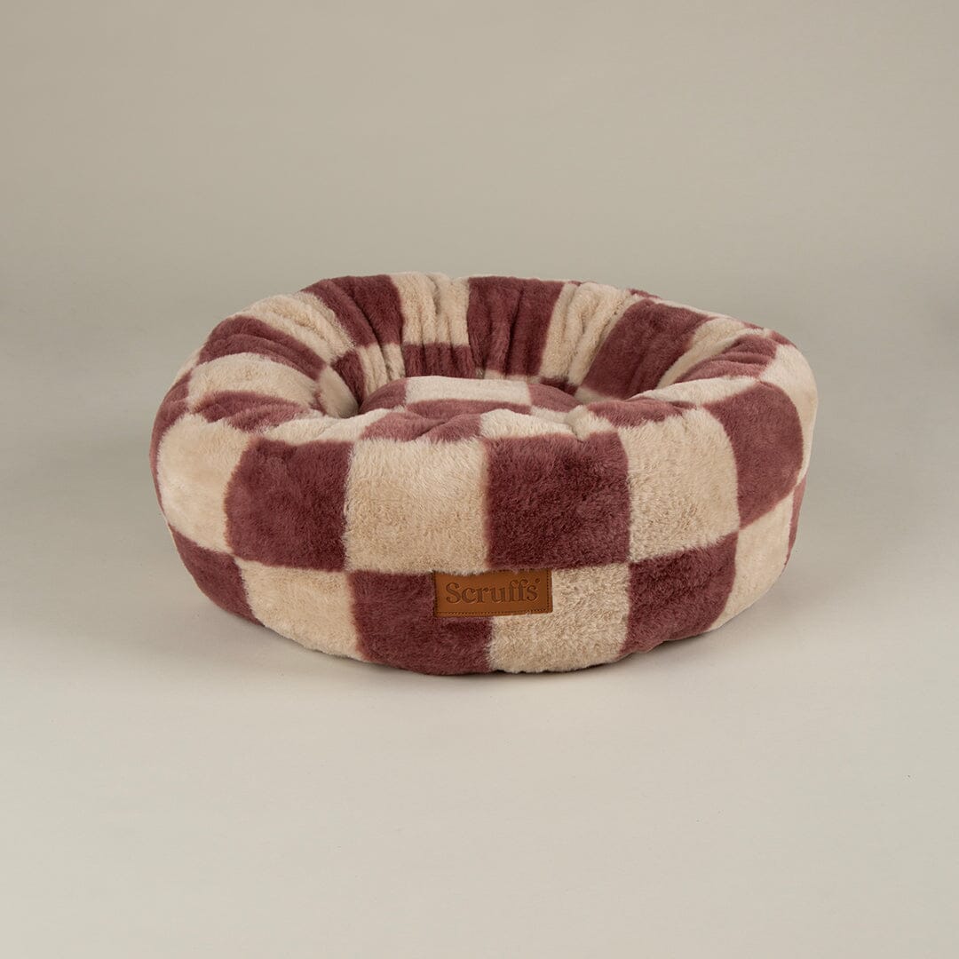 Checkerboard Round Cat Bed - Berry/Cream Cat Bed Scruffs® 