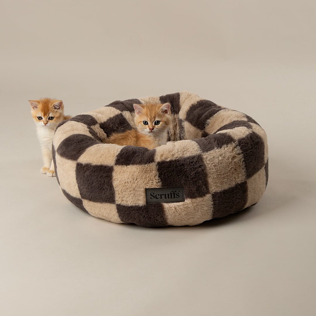 Checkerboard Round Cat Bed - Grey/Cream Cat Bed Scruffs® 