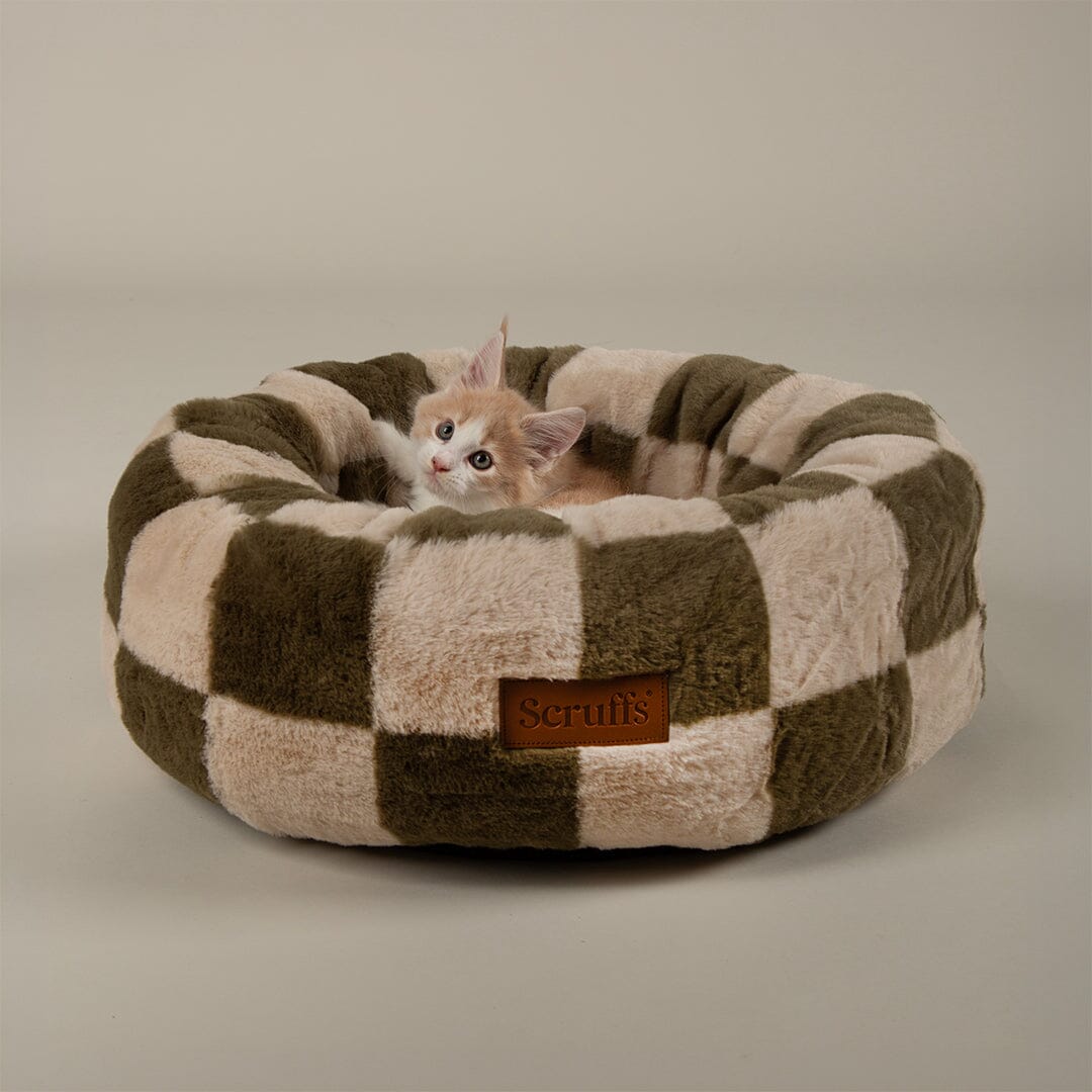 Checkerboard Round Cat Bed - Olive/Cream Cat Bed Scruffs® 