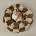 Checkerboard Round Cat Bed - Olive/Cream Cat Bed Scruffs® 