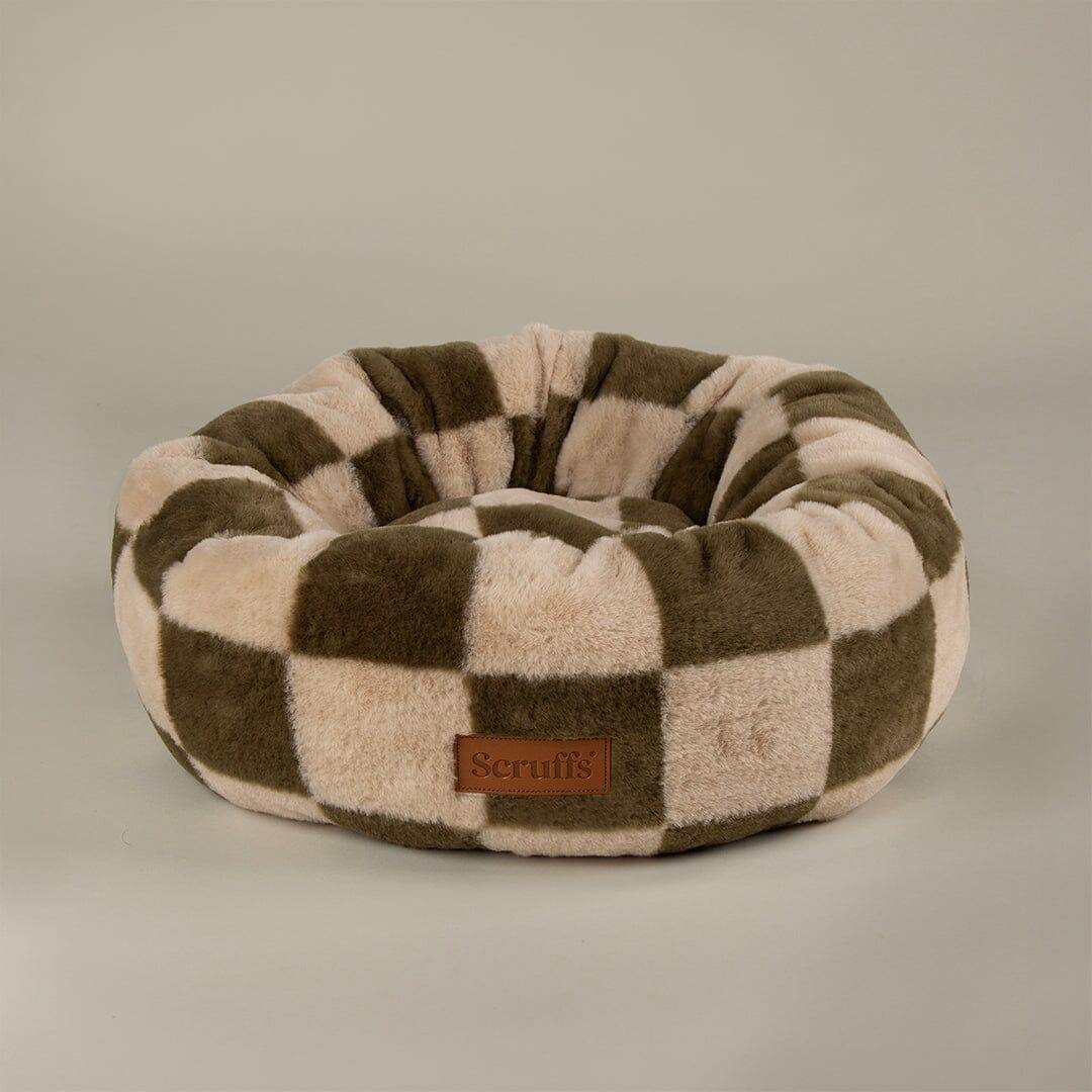 Checkerboard Round Cat Bed - Olive/Cream Cat Bed Scruffs® 