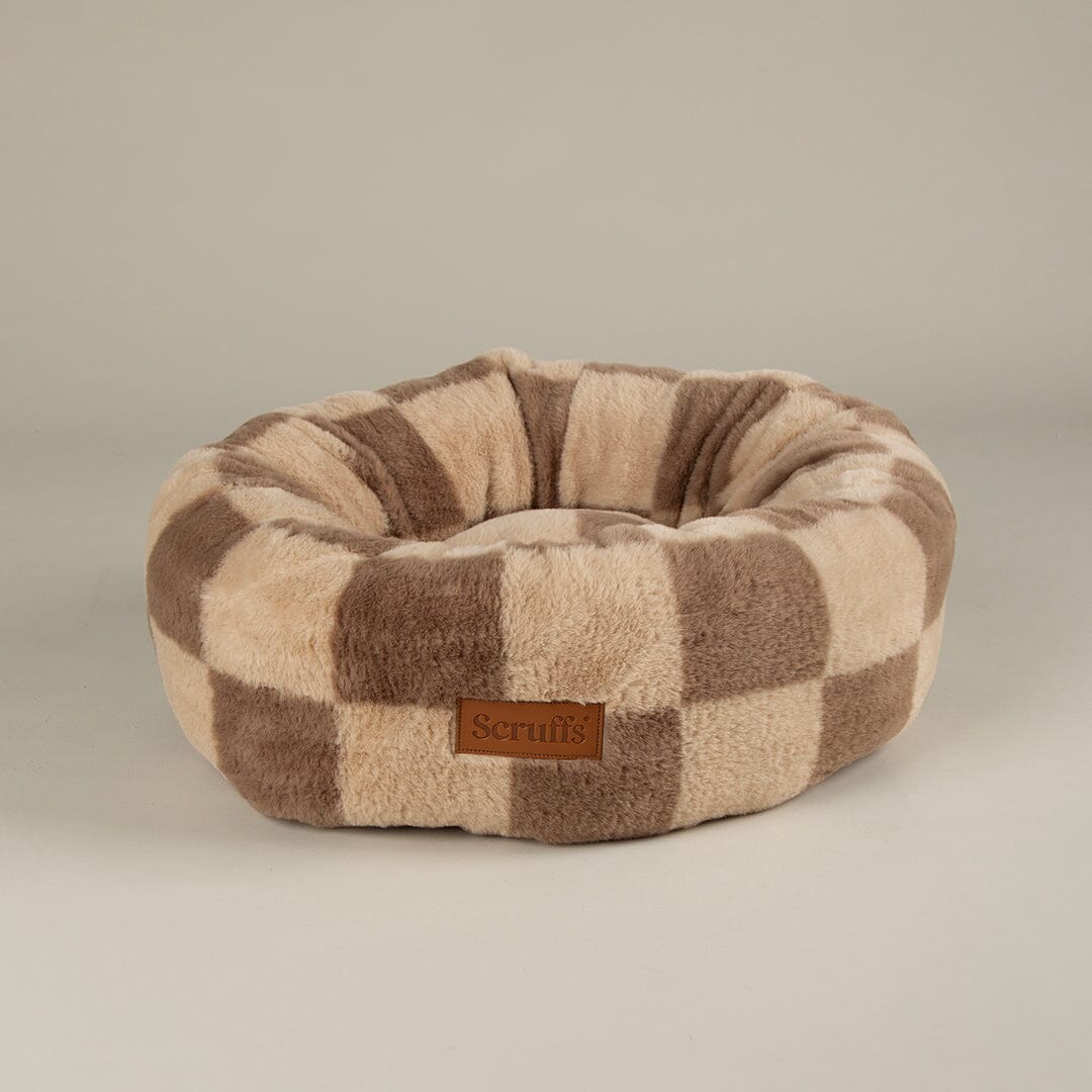 Checkerboard Round Cat Bed - Taupe/Cream Cat Bed Scruffs® 