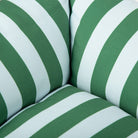 Swatch of striped dog bed in green and blue