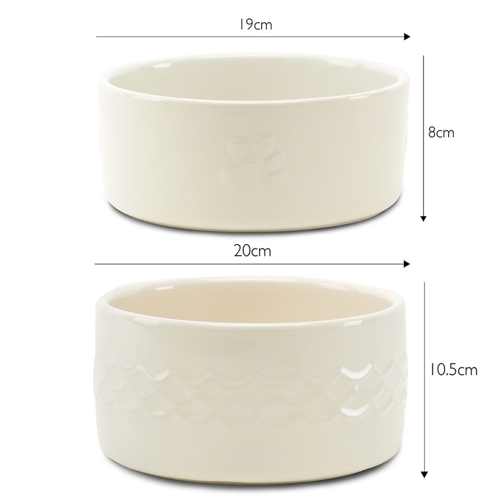 Icon 2pc Dog Food & Water Bowl Set - 19cm | 20cm - Cream