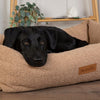 Boucle Dog Bed - Desert Brown 100% polyester Dog Bed Scruffs - Close up of Dog on Bed