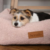 Boucle Dog Bed - Pale Rose Pink 100% polyester Dog Bed Scruffs - close up of dog on bed