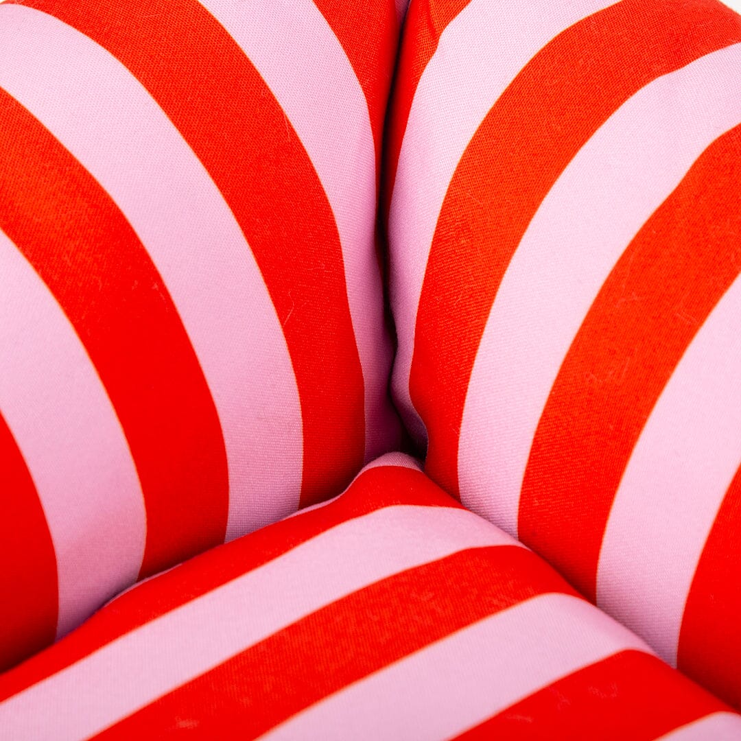 Swatch of Amalfi pink and red striped dog bed