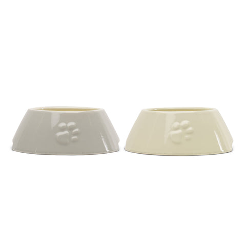 Icon 2 Piece Long Eared Dog Food & Water Bowl - Light Grey & Cream Scruffs 