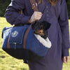 Wilton Dog Carrier  with daschund being carried - Blue fabric Dog Carrier made by Scruffs® 